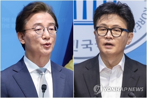 전재수 더불어민주당 의원(왼쪽)과 한동훈 전 국민의힘 대표. 연합뉴스