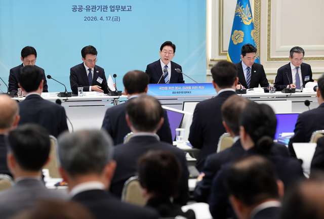 이재명 대통령이 17일 청와대 영빈관에서 열린 공공기관 및 유관기관 업무보고에서 발언하고 있다. 연합뉴스