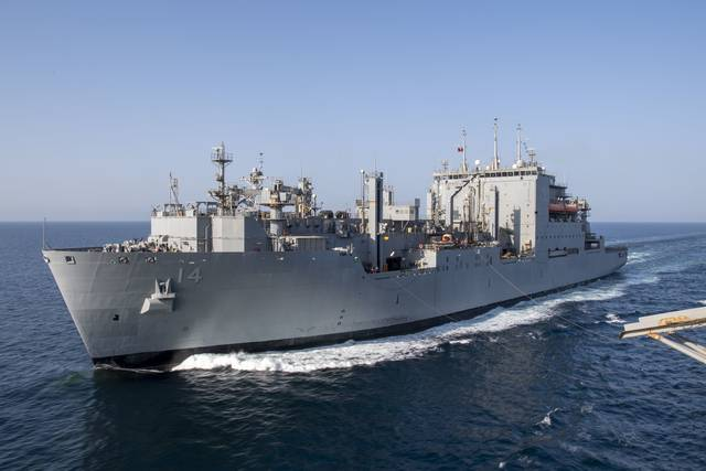 미 해군 7함대 소속 화물보급함 ‘USNS 세사르 차베즈’함의 항해 모습. 미 해군 해상수송사령부.