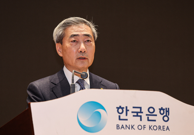 신현송 한국은행 총재가 21일 서울 중구 한국은행 별관에서 열린 취임식에서 취임사를 하고 있다. [사진공동취재단]
