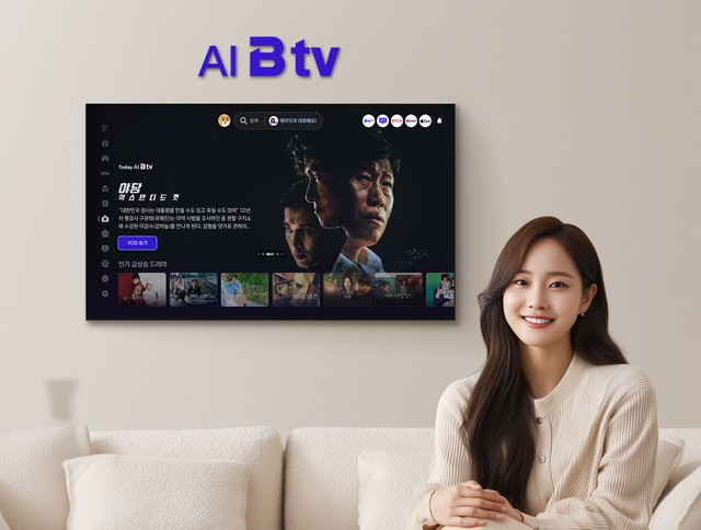 SK브로드밴드 모델이 인터넷TV(IPTV) 서비스 ‘B tv’를 소개하고 있다. SKB 제공