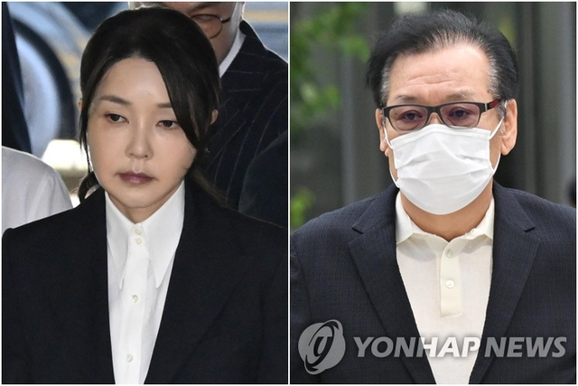 윤석열 전 대통령 부인 김건희씨(왼쪽), 윤석열 정권 시기 대통령 부부 인맥 등을 내세워 통일교 부정청탁 금품을 수수한 혐의를 받는 ‘건진법사’ 전성배씨(오른쪽).[연합뉴스 사진]