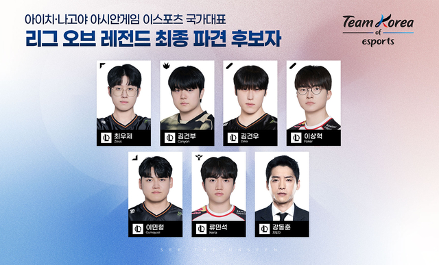 아시안게임 리그 오브 레전드 종목 국가대표 6인 및 감독. 한국e스포츠협회 제공