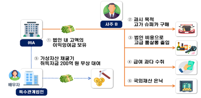 사주는 법인 명의로 슈퍼카를 사들이고 고급 룸살롱 비용과 고액 급여까지 회삿돈으로 처리하며 법인자금을 빼돌린 것으로 드러났다. [국세청 제공]