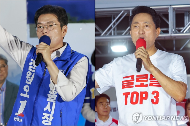 (왼쪽부터) 더불어민주당 정원오 후보와 국민의힘 오세훈 후보. 연합뉴스