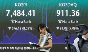 [포토] ‘검은 월요일’ 코스피 8.29% 급락 마감…코스닥도 9%대 하락