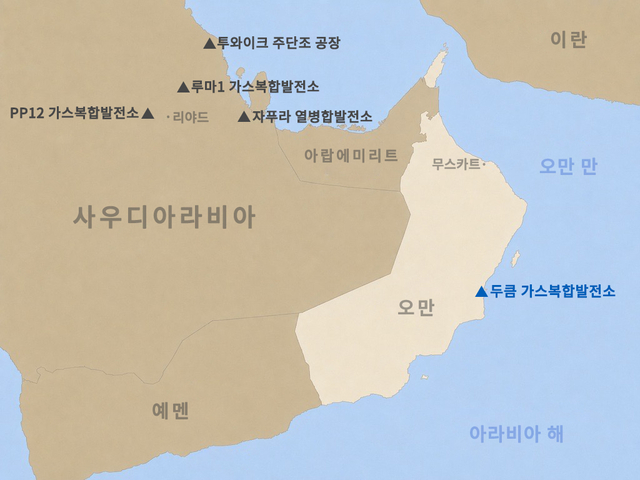 두산에너빌리티가 건설공사 계약을 체결한 오만 두큼 가스복합발전소 위치도. 두산에너빌리티 제공