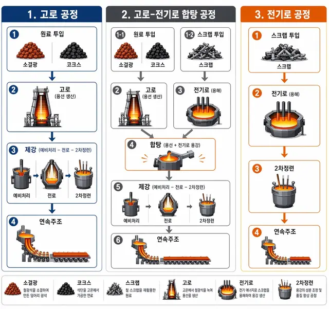 포스코의 조강 생산 공정. 포스코 제공.
