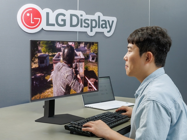 LG디스플레이 직원이 게이밍 모니터 주사율과 게임 수행능력 간의 상관관계를 입증하는 실험을 하고 있다. LG디스플레이 제공
