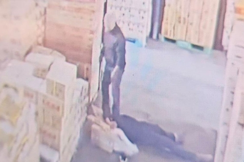 사장의 장난으로 지게차 5m 높이에서 추락한 직원. [온라인 커뮤니티 CCTV 영상 캡처]