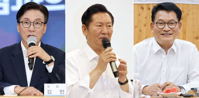 더불어민주당 당 대표 후보인 김민석(왼쪽부터), 정청래, 송영길 후보. 연합뉴