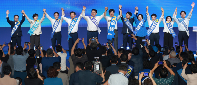 전남광주 합동연설회 나선 더불어민주당 당대표·최고위원 후보. 연합뉴스