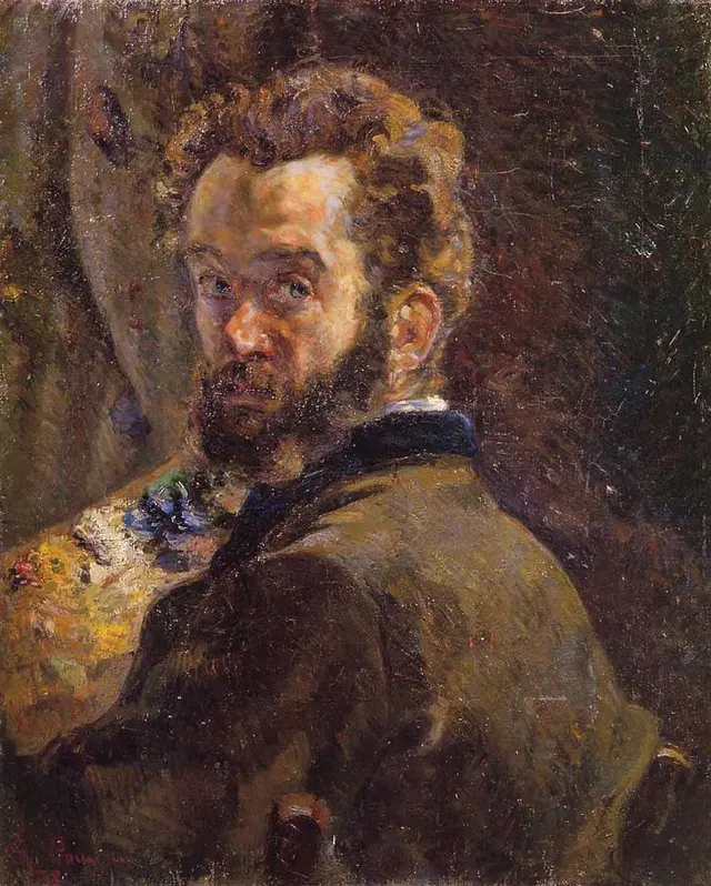 아르망 기요맹, ‘팔레트를 든 자화상’ (Self-Portrait with Palette). 1878년. 캔버스에 유채. 세로 60 cm x 가로 50 cm. 네덜란드 암스테르담 반 고흐 미술관 소장.