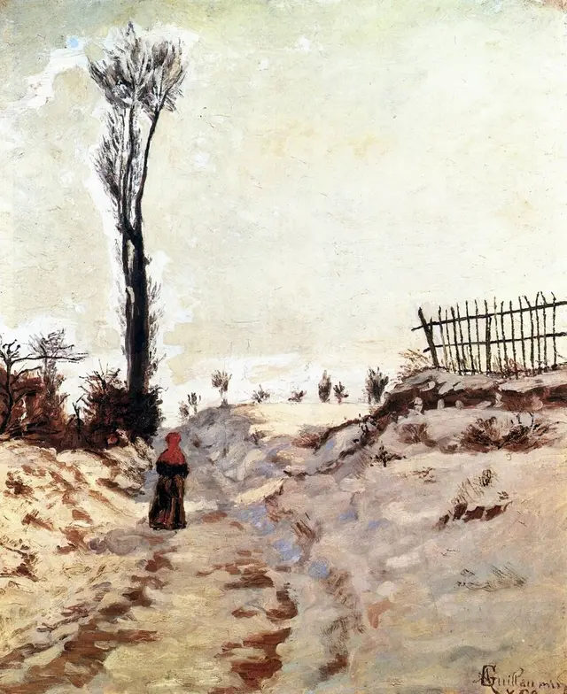 아르망 기요맹, ‘눈길 (A Path in the Snow, Hollow in the Snow). 1869년. 캔버스에 유채. 세로 66 x 가로 55 cm. 파리 오르세 미술관 소장.