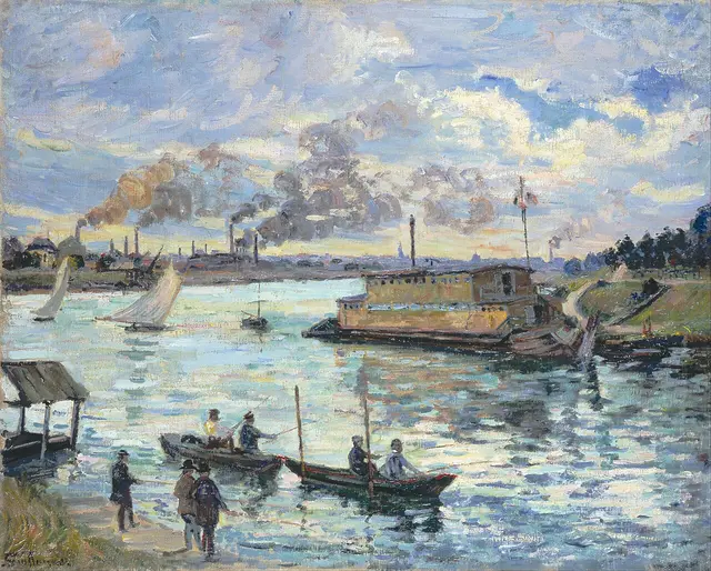 아르망 기요맹, ‘강변 풍경’ (River Scene). 1890년. 캔버스에 유채. 세로 65.5 x 가로 81.7 cm. 이스라엘 예루살렘 이스라엘 미술관 소장.