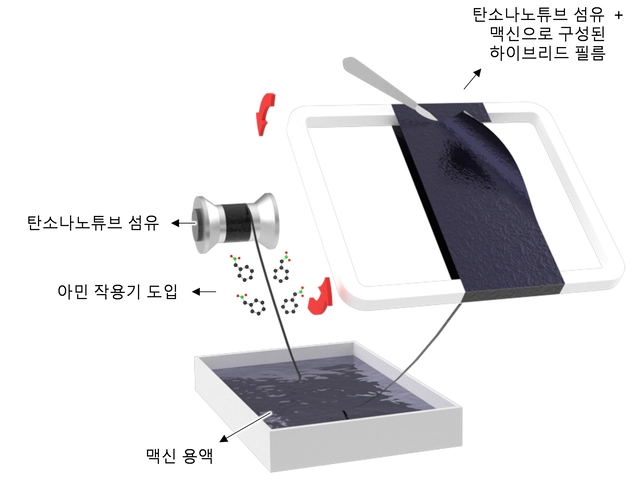 탄소나노튜브 섬유와 맥신 하이브리드 필름 제조 개념도. 재료연 제공.