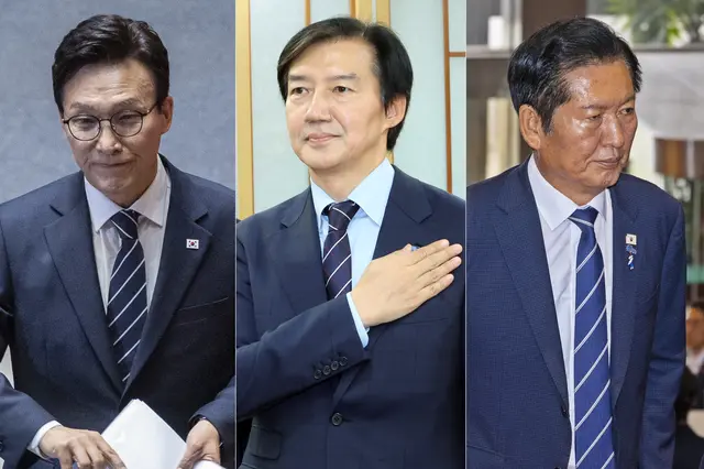왼쪽부터 김민석 더불어민주당 당대표, 조국 조국혁신당 혁신정책연구원장, 정청래 민주당 전 대표. [연합뉴스 사진 갈무리]