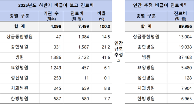 보건복지부는 9일 지난해 하반기(9월) 비급여 진료비가 총 7499억원에 달한다고 밝혔다. [보건복지부 제공]
