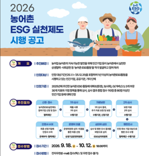 ‘농어촌 환경·사회·거버넌스(ESG)’ 인정기업·기관 모집
