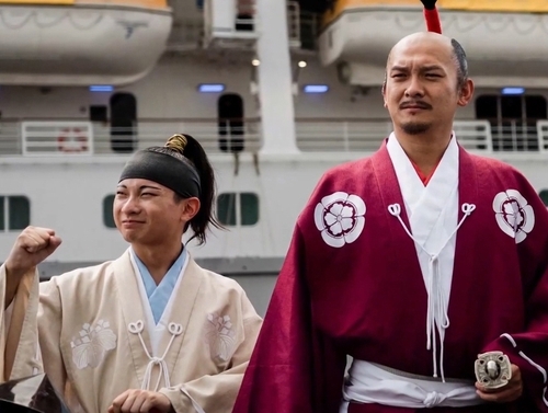 아시안게임 선수촌 환영 행사에 도요토미 히데요시를 등장시킨 공연 장면 [서경덕 성신여대 교수 SNS]