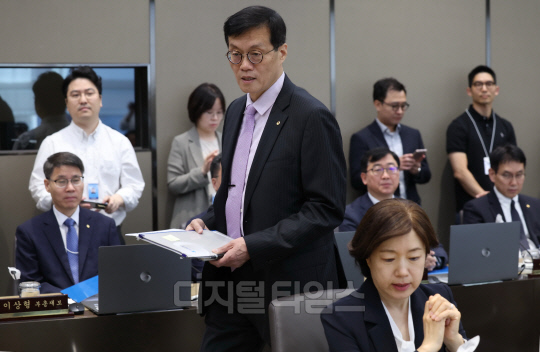 [포토] 회의장 들어서는 이창용 총재